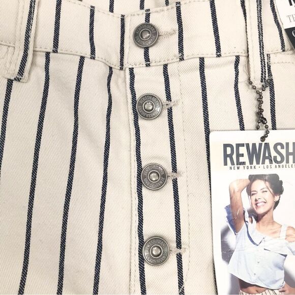 Rewash The Riley Cream Blue Pinstripe Comfort Stretch High Rise Shorts NEW - Picture 6 of 14